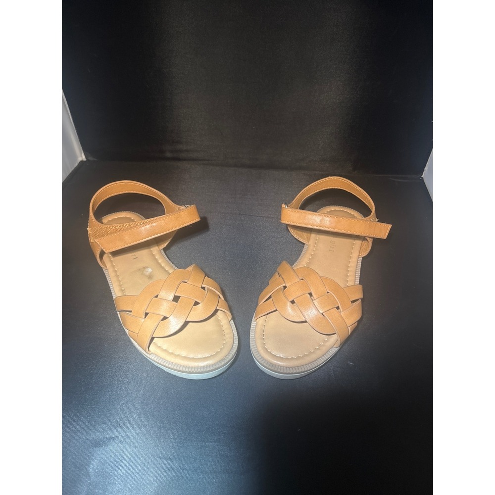 Madden Girl JRENIU Girls Tan Woven Strap Sandals Size 3M Hook Loop Flat Platform